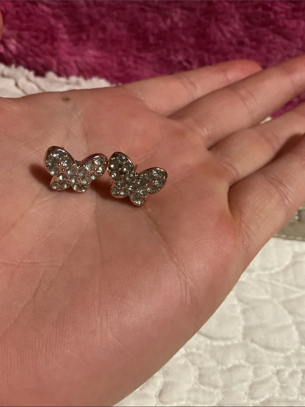 Crystal Butterfly Stud Earrings for Kids - Silver